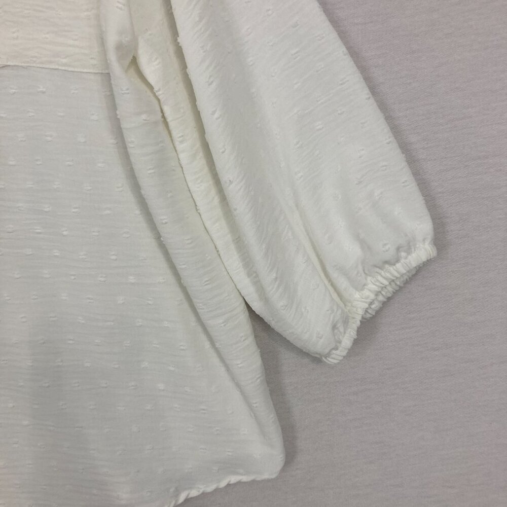 New Papermoon White Swiss Dot 3/4 Sleeve V‎ Neck Preppy Popover Top XXL Office - Picture 4 of 10